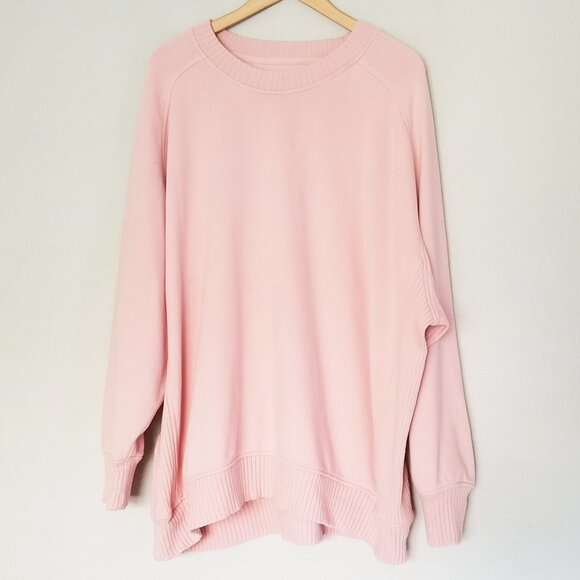 Aerie Down to Earth Slouchy Oversized Crewneck Pullover Sweatshirt Pink XL $69 - Picture 3 of 15